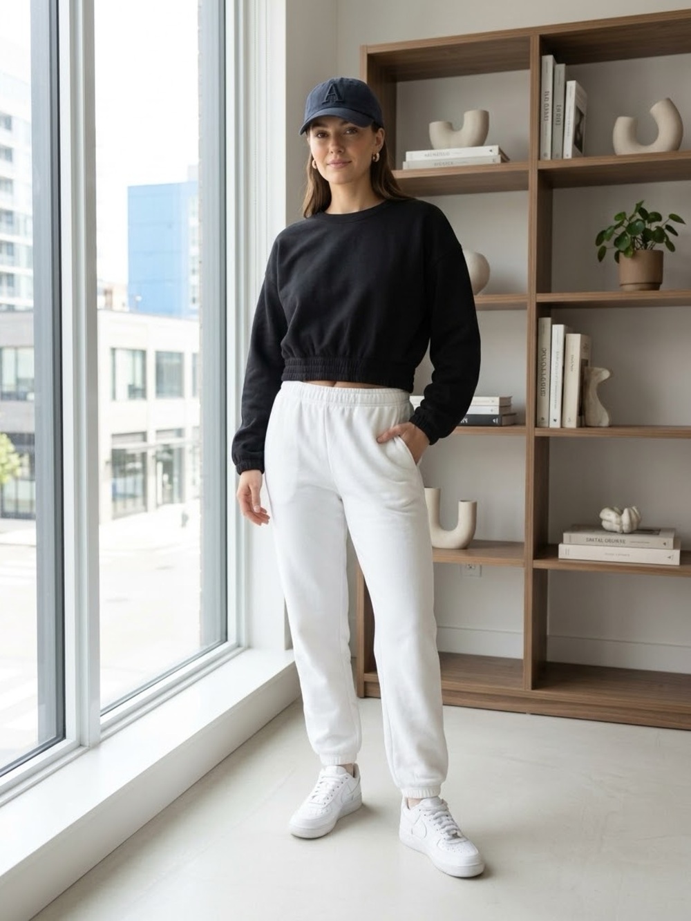 Zella Black Cropped Crewneck Pullover